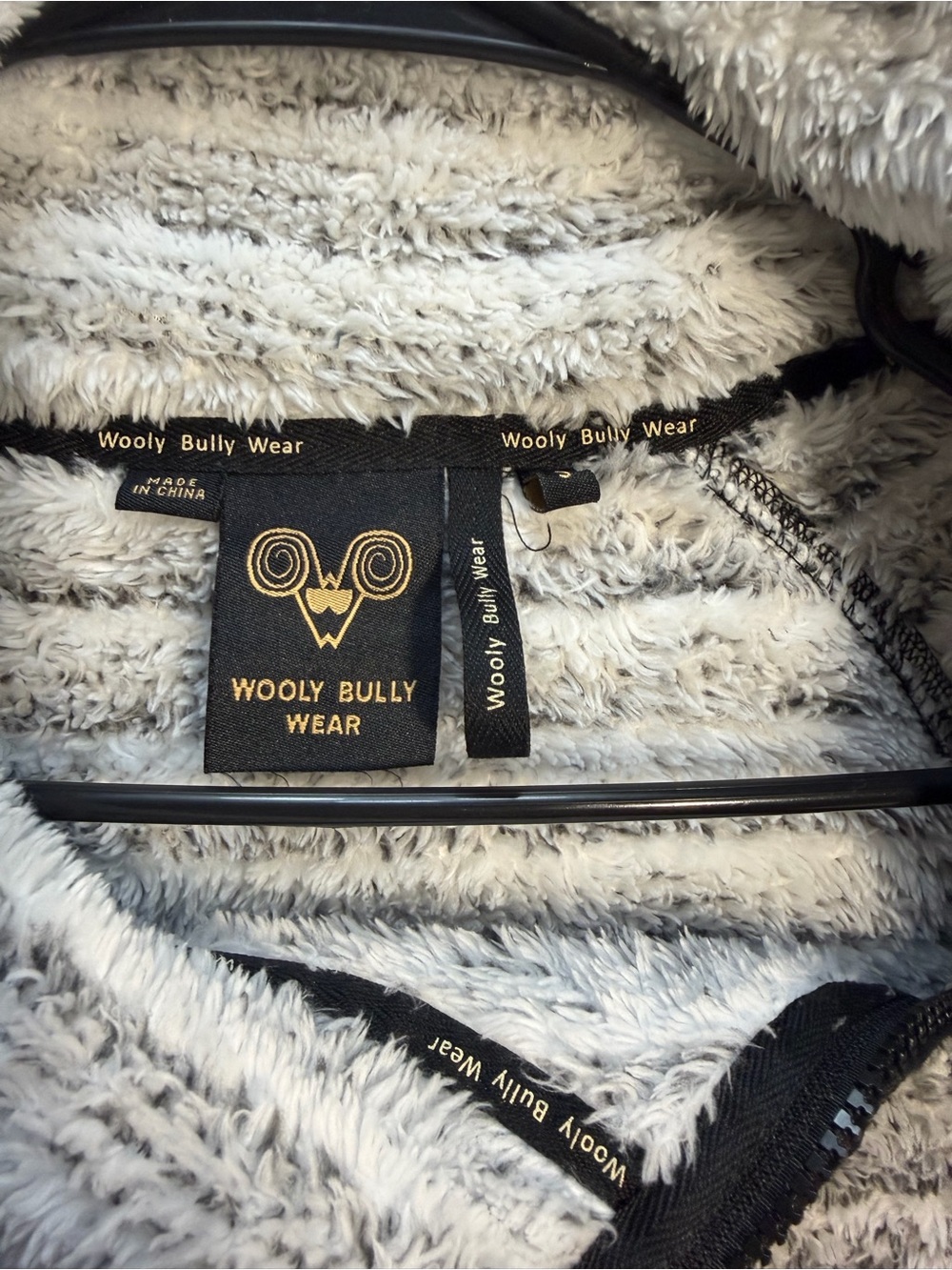 Striped Plush Funnel Neck Pullover Hoodie - Gray - Picture 2 of 4